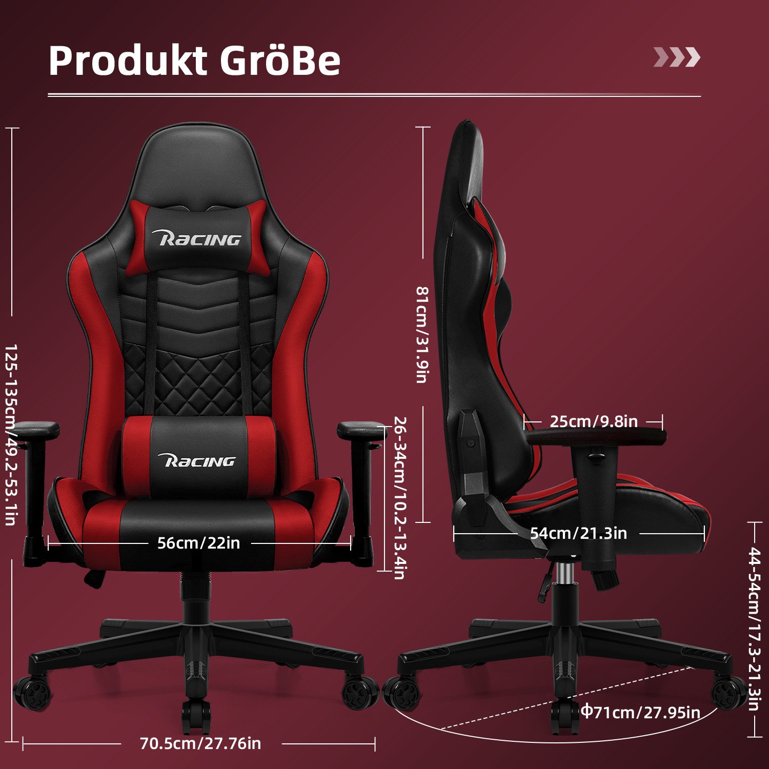 Gaming-Stuhl Gaming Stuhl Ergonomisch mit Kopfkissen und Lendenkissen 5 yizi 53
