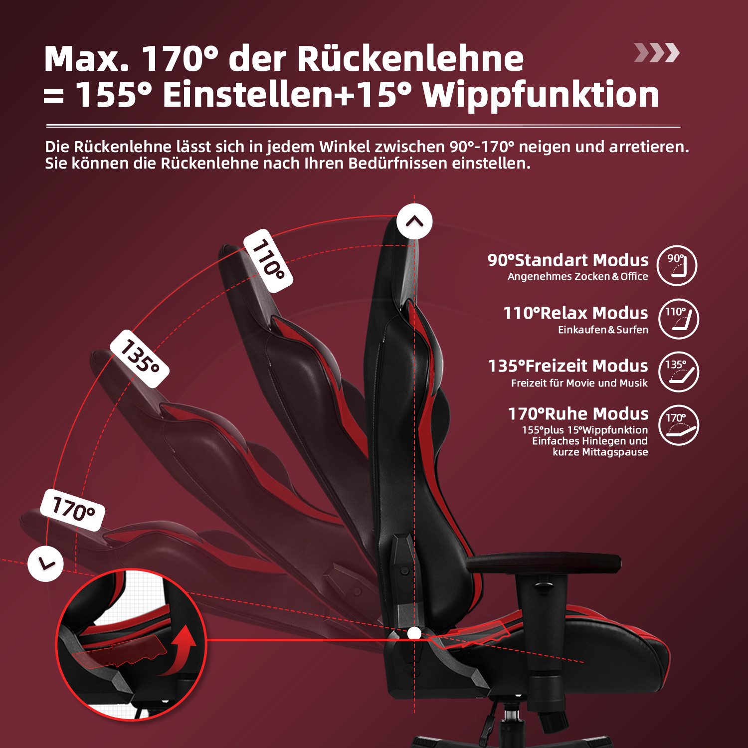 Gaming-Stuhl Gaming Stuhl Ergonomisch mit Kopfkissen und Lendenkissen 6 yizi 54