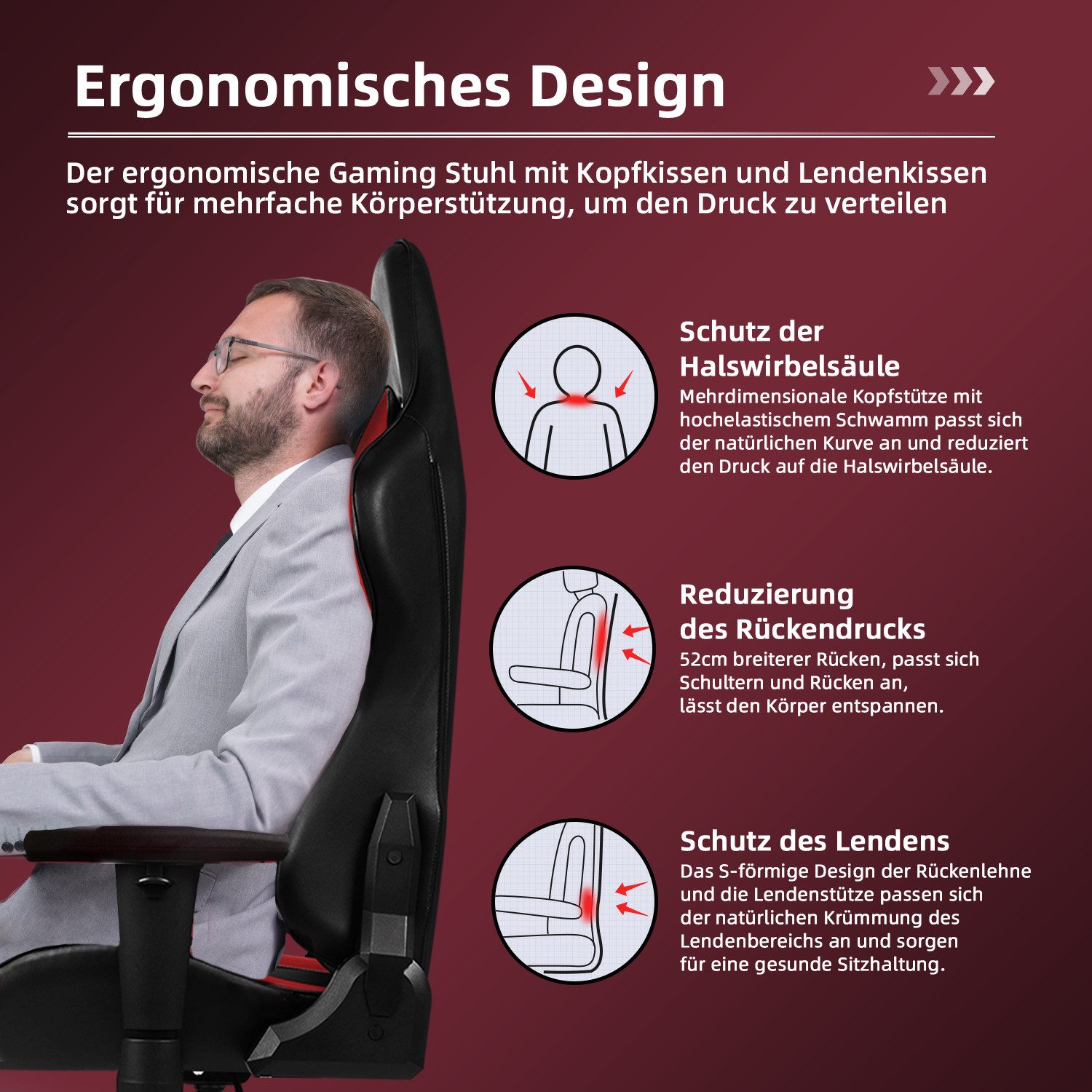 Gaming-Stuhl Gaming Stuhl Ergonomisch mit Kopfkissen und Lendenkissen 8 yizi 56