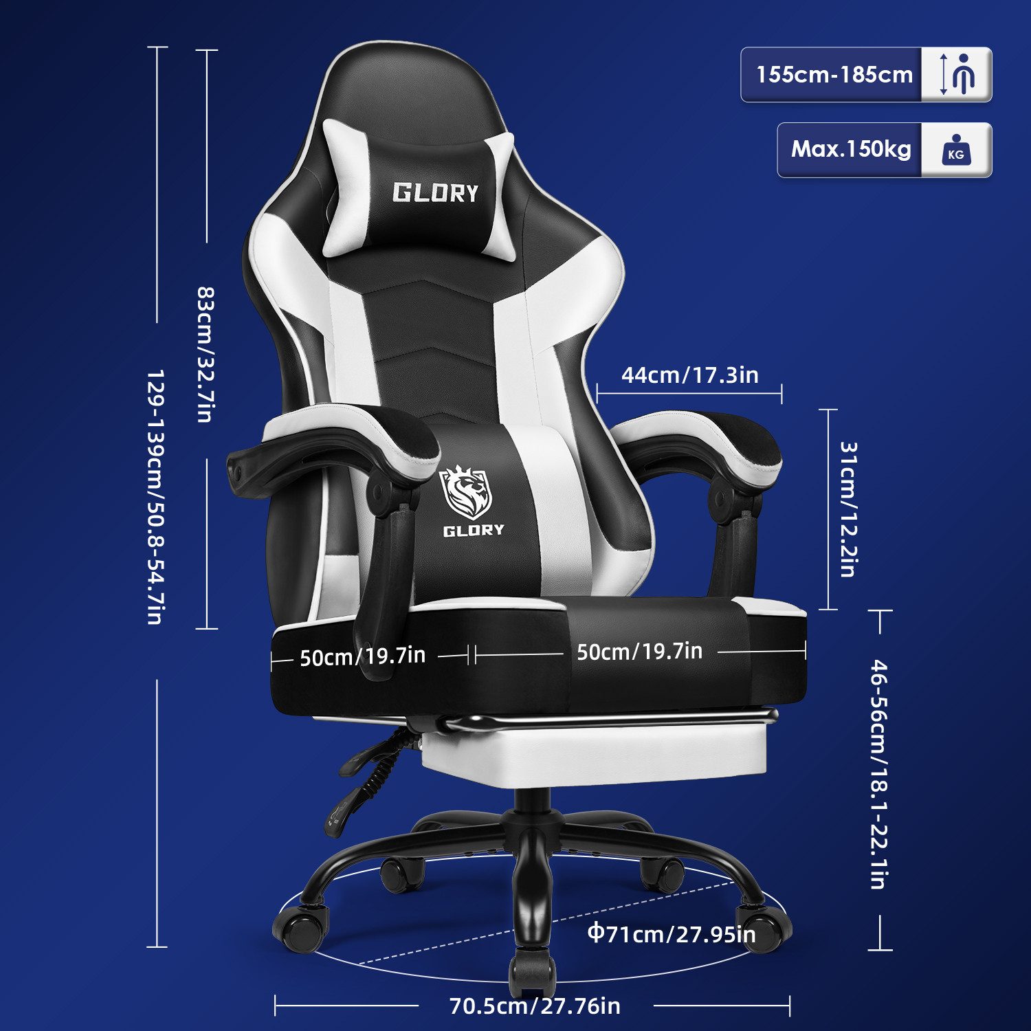 Gaming-Stuhl Gaming Stuhl mit Integrierten Armlehnen und Ausziehbarem Fußstütze 6 yizi 74