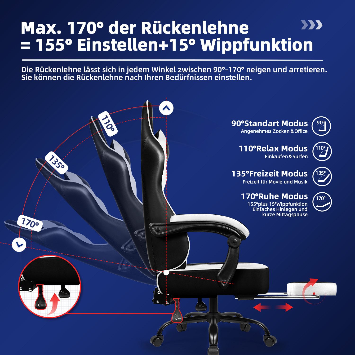 Gaming-Stuhl Gaming Stuhl mit Integrierten Armlehnen und Ausziehbarem Fußstütze 7 yizi 75