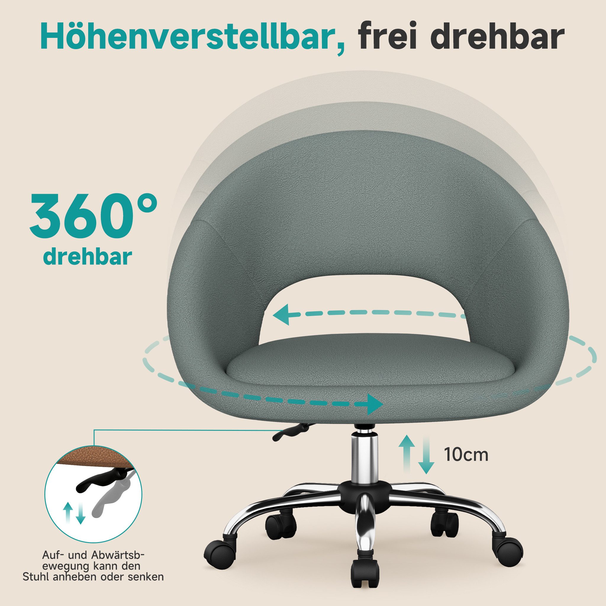 Bürostuhl Homeoffice Stuhl,Schminkstuhl mit Armlehnen,Drehstuhl 8 yizi 84