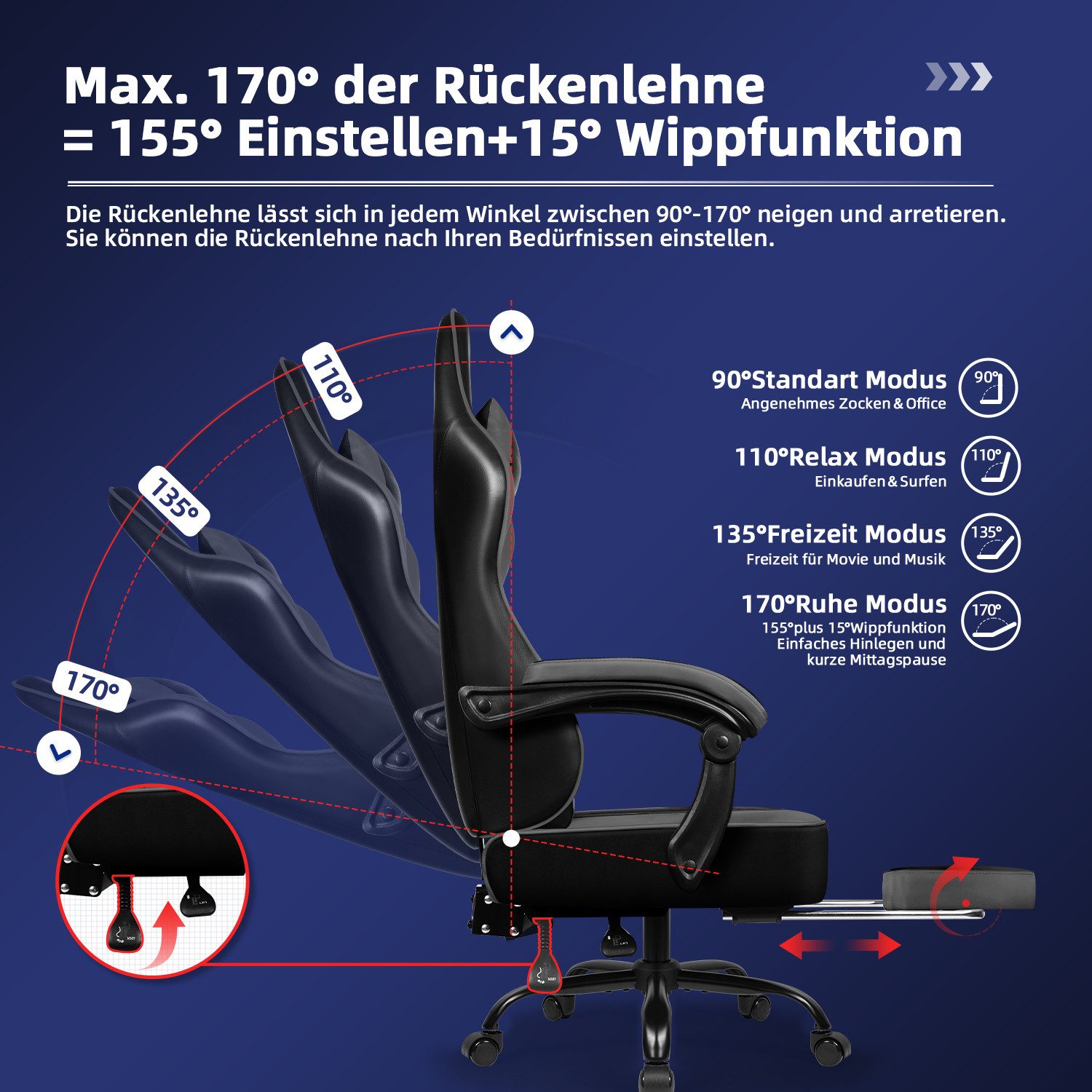 Gaming-Stuhl Gaming Stuhl, Bürostuhl Ergonomisch Wippfunktion bis zu 170° 5 yizi 89