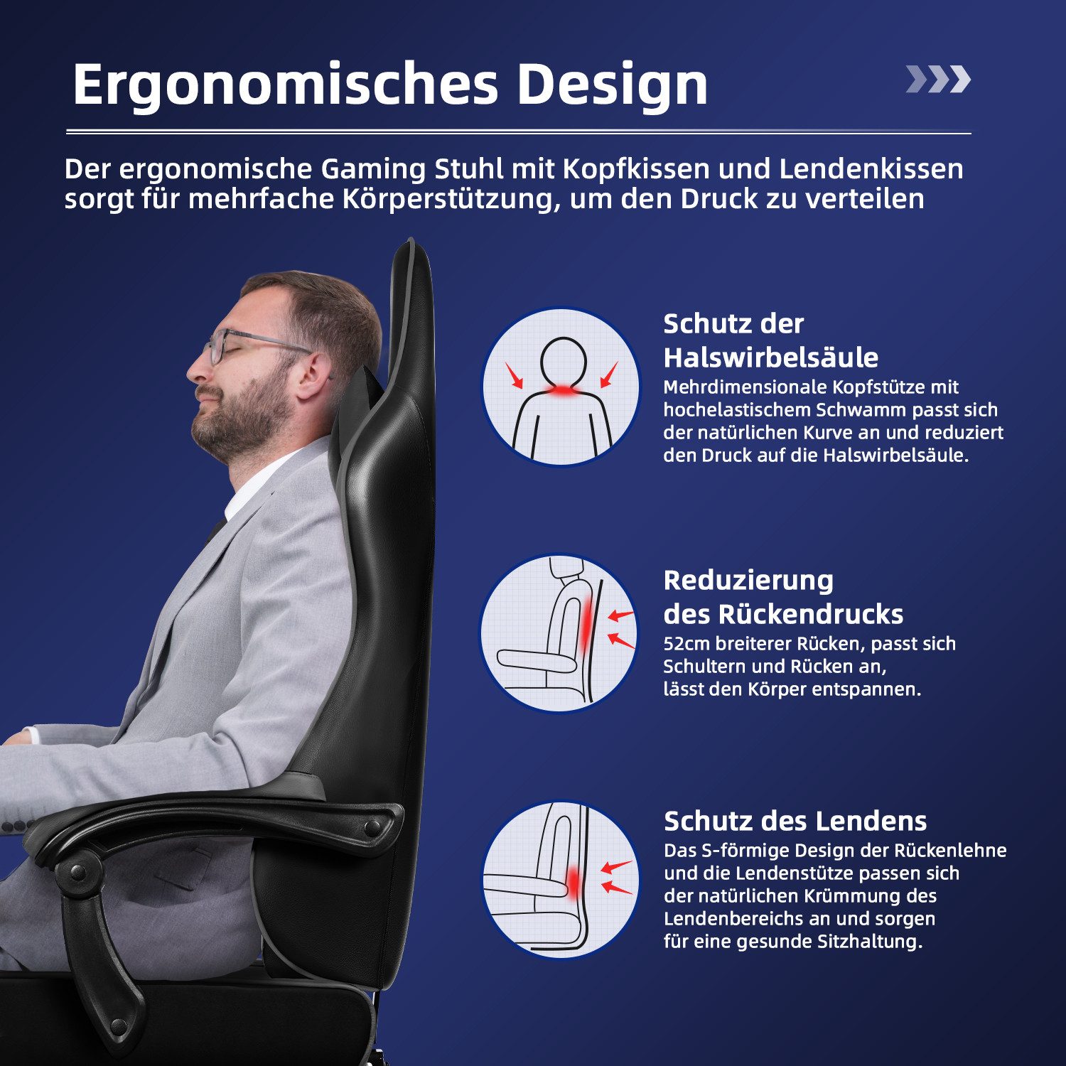 Gaming-Stuhl Gaming Stuhl, Bürostuhl Ergonomisch Wippfunktion bis zu 170° 6 yizi 90
