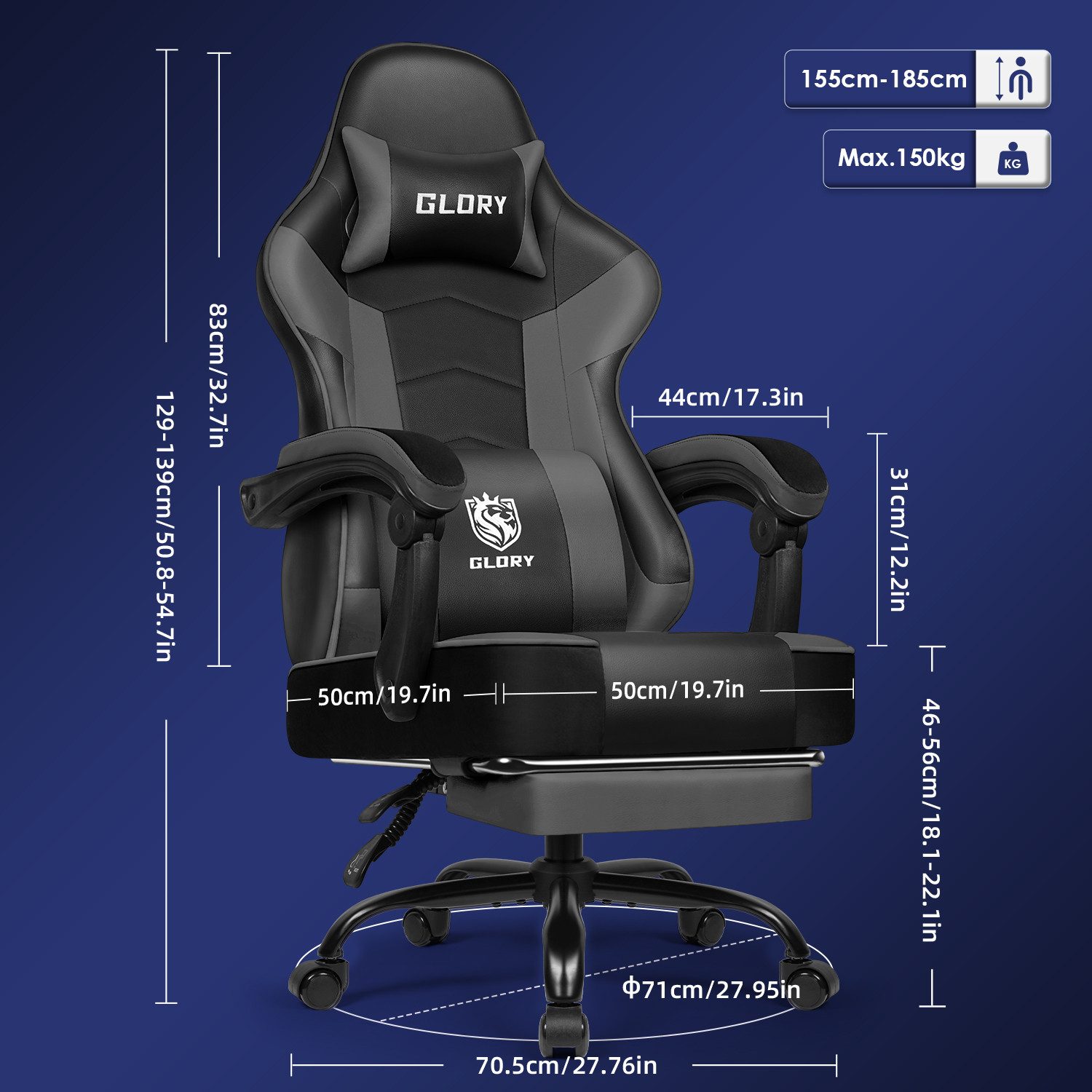 Gaming-Stuhl Gaming Stuhl, Bürostuhl Ergonomisch Wippfunktion bis zu 170° 8 yizi 92