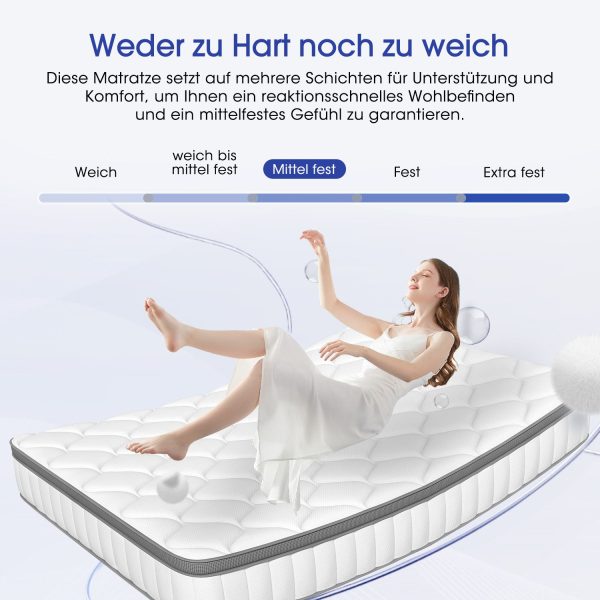 Taschenfederkernmatratze Matratze, 7-Zonen Federkernmatratze Matratzen mit Spannbettlaken, 140 cm x 200 cm x 25 cm – Bild 2