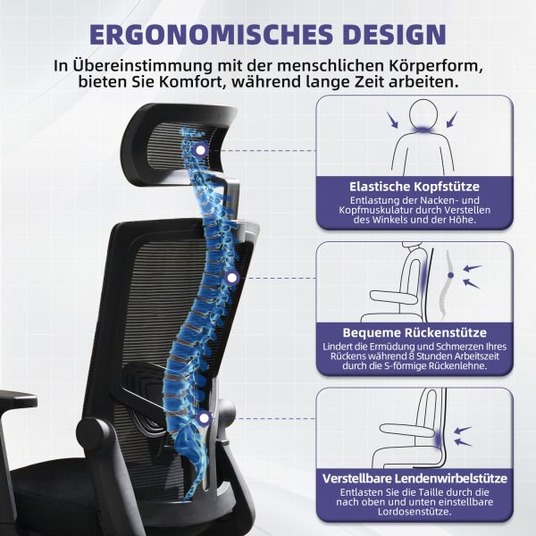 C12 - Bürostuhl Bürostuhl mit Gerauschlose Gummirollen,Ergonomischer Bürostuhl – Bild 2
