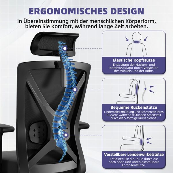 HR210 - Bürostuhl Ergonomischer Bürostuhl,Bürostuhl mit Weiches-3D-Lendenkissen – Bild 2