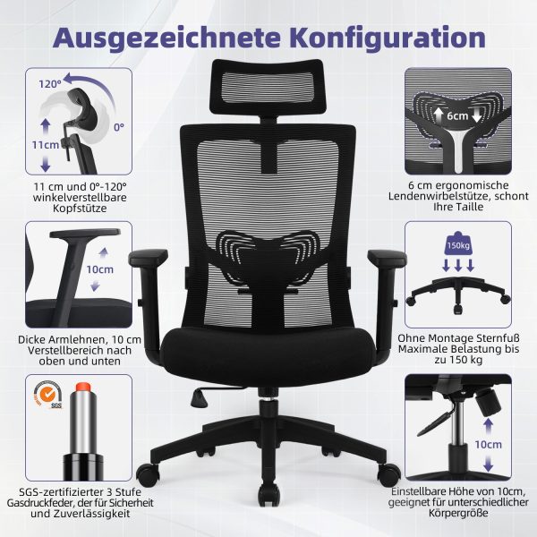 C12 - Bürostuhl Bürostuhl mit Gerauschlose Gummirollen,Ergonomischer Bürostuhl – Bild 4