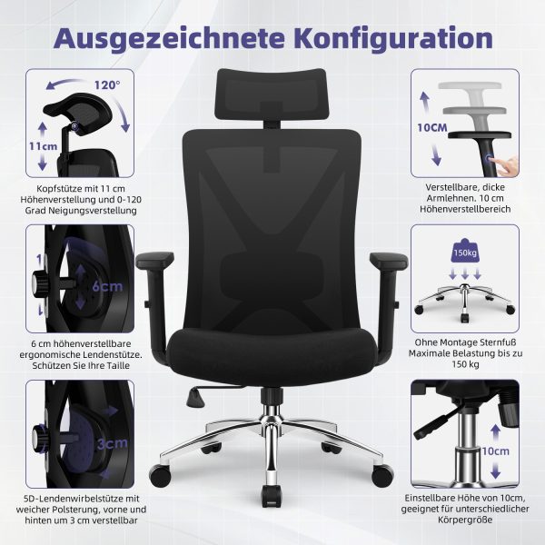 HR210 - Bürostuhl Ergonomischer Bürostuhl,Bürostuhl mit Weiches-3D-Lendenkissen – Bild 4