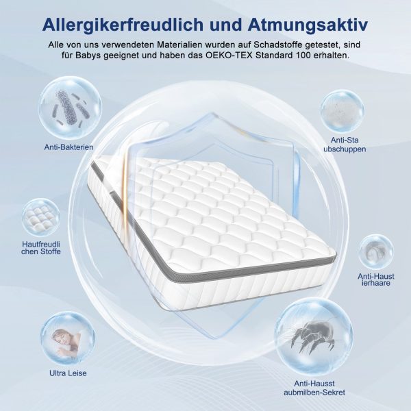 Taschenfederkernmatratze Matratze, 7 Zone Federkernmatratze Matratzen mit Spannbettlaken, 90 cm x 200 cm x 25 cm – Bild 2