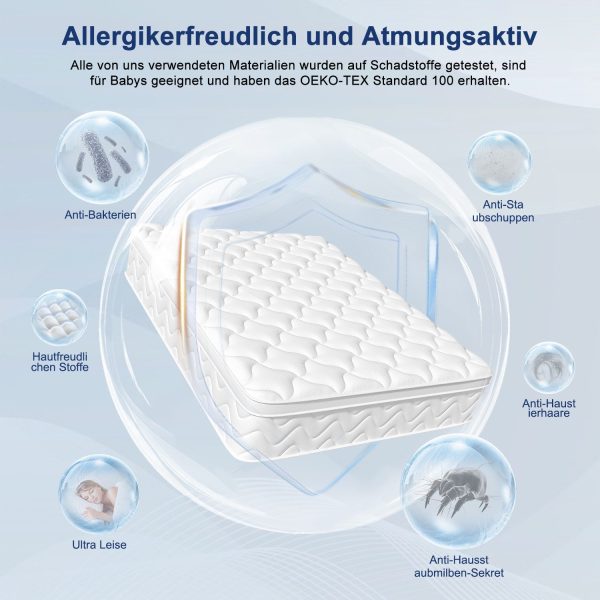 Taschenfederkernmatratze Matratze 90 cm x 200 cm x 28 cm, 7-Zonen Federkernmatratze Härtegrad H3 – Bild 3