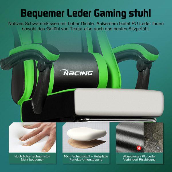 Gaming-Stuhl Gaming Stuhl mit Verstellbarer Rückenlehne und Fußstütze – Bild 2