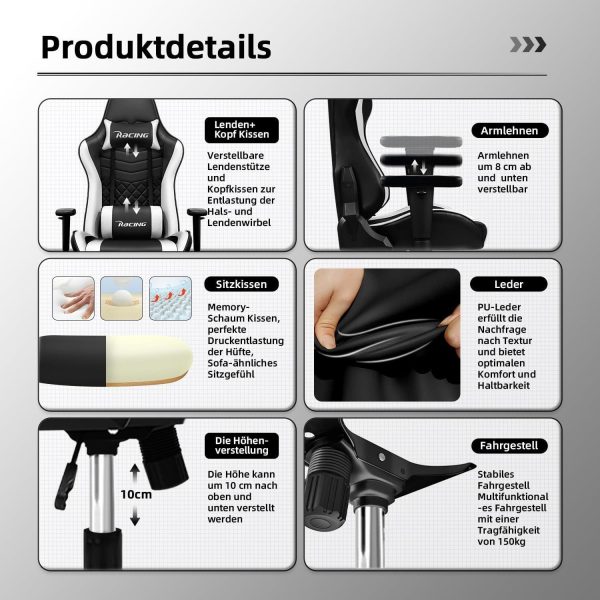 Gaming-Stuhl Gaming Stuhl Ergonomisch Gaming Chair Bürostuhl – Bild 2