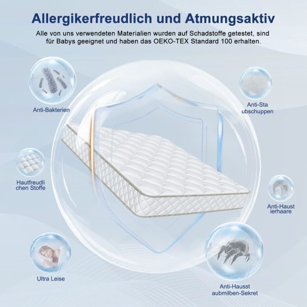 Taschenfederkernmatratze Matratze, 7 Zone Federkernmatratze Matratzen mit Spannbettlaken, 140 cm x 200 cm x 22 cm – Bild 3