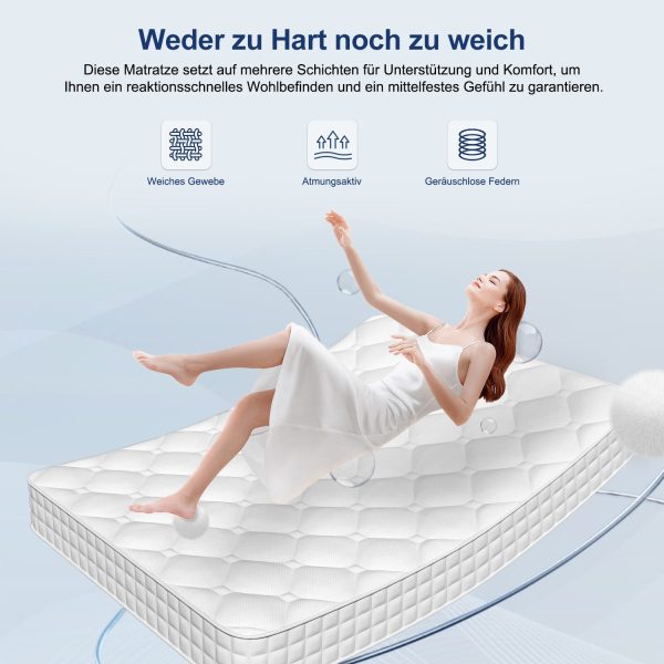 Taschenfederkernmatratze Matratze 160 cm x 200 cm x 22 cm, 7-Zonen Federkernmatratze Härtegrad H3 – Bild 2