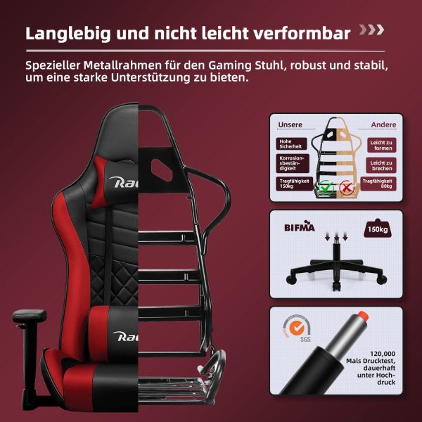 Gaming-Stuhl Gaming Stuhl Ergonomisch mit Kopfkissen und Lendenkissen – Bild 2