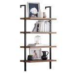 Bücherregal Wandregel, Eiche rustikal/Schwarz Lagerregal, 4 Ebenen Standregal