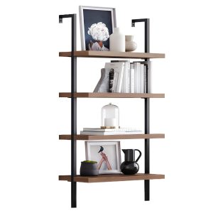 Bücherregal Wandregel, Eiche rustikal/Schwarz Lagerregal, 4 Ebenen Standregal