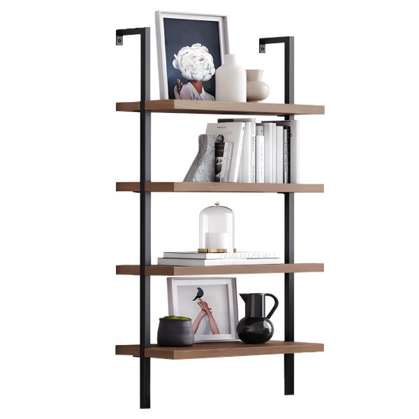 Bücherregal Wandregel, Eiche rustikal/Schwarz Lagerregal, 4 Ebenen Standregal
