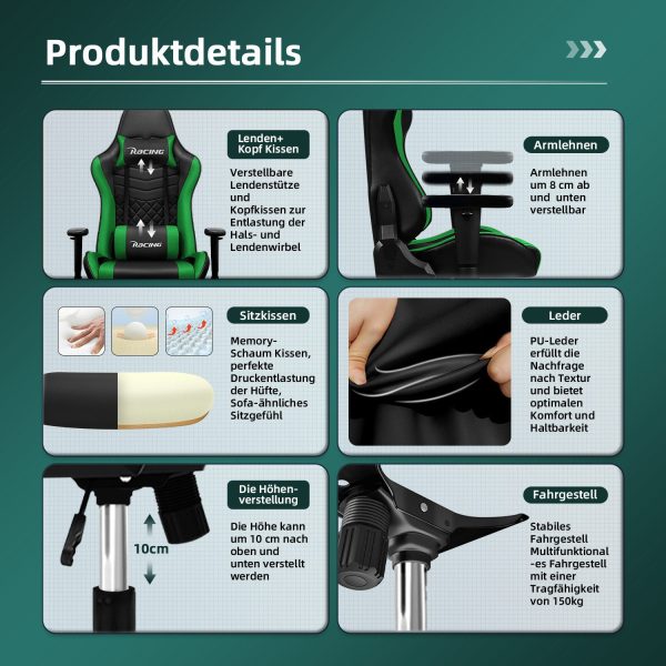 Gaming-Stuhl Ergonomischer Gaming Stuhl mit Gepolstertem Sitz – Bild 2