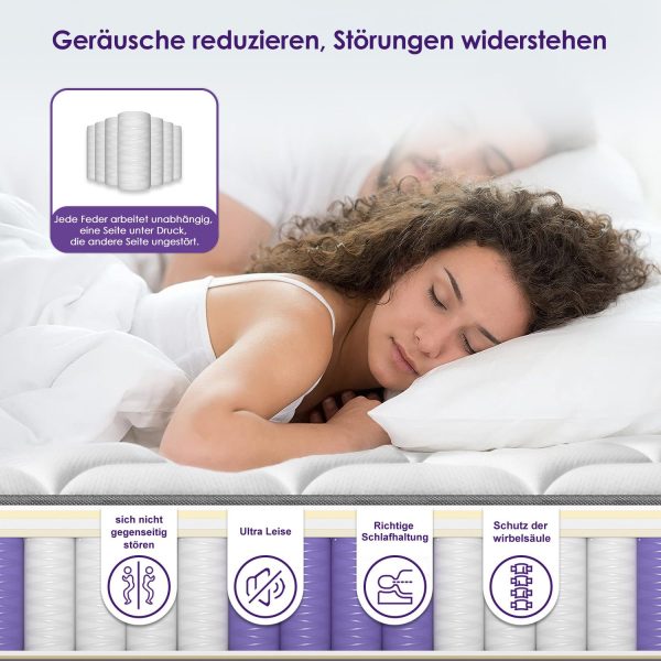 Taschenfederkernmatratze Matratze 90x190 cm Härtegrad H3, ergonomische 7 Zonen Matratze – Bild 2
