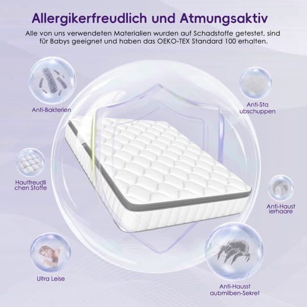 Taschenfederkernmatratze Matratze 90x190 cm Härtegrad H3, ergonomische 7 Zonen Matratze – Bild 3