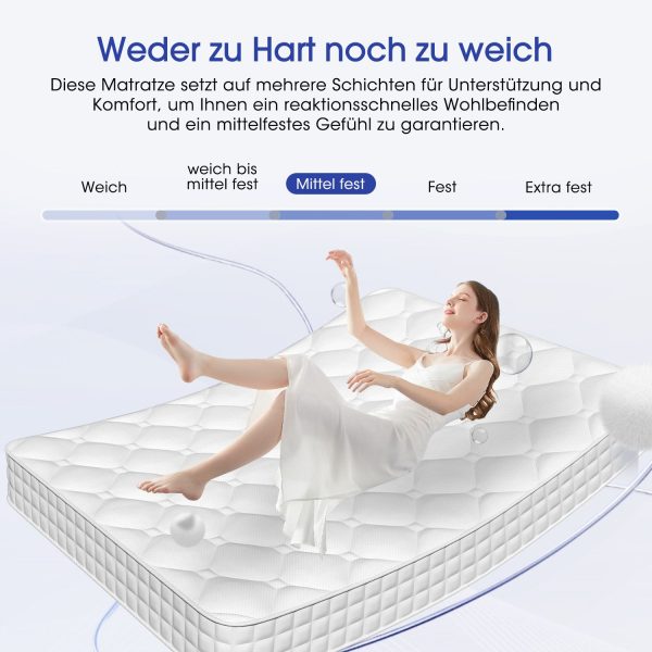 Taschenfederkernmatratze Matratze, 7-Zonen Federkernmatratze Matratzen mit Spannbettlaken, 160 cm x 200 cm x 22 cm – Bild 4