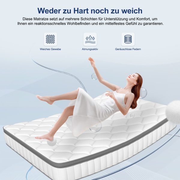 Taschenfederkernmatratze Matratze, 7 Zone Federkernmatratze Matratzen mit Spannbettlaken, 90 cm x 200 cm x 25 cm – Bild 3