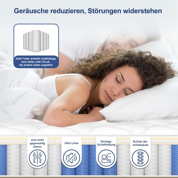 Taschenfederkernmatratze Matratze 90 cm x 200 cm x 28 cm, 7-Zonen Federkernmatratze Härtegrad H3 – Bild 4