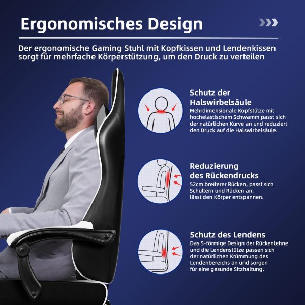 Gaming-Stuhl Gaming Stuhl, Bürostuhl Ergonomisch Wippfunktion bis zu 170° – Bild 4