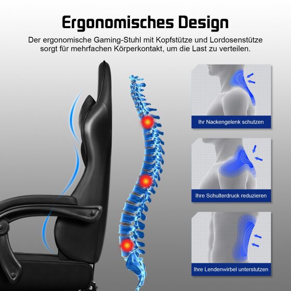 Gaming-Stuhl Gaming Stuhl mit Einteiligen Armlehnen und Ausziehbarem Fußstütze – Bild 4