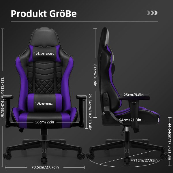 Gaming-Stuhl Gamer Stuhl Ergonomisch, Verstellbarer Bürostuhl mit Kopfkissen – Bild 4