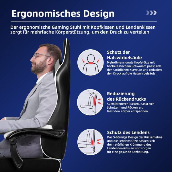 Gaming-Stuhl Gaming Stuhl mit Integrierten Armlehnen und Ausziehbarem Fußstütze – Bild 4
