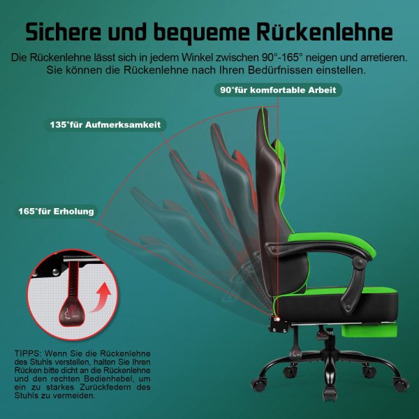 Gaming-Stuhl Gaming Stuhl mit Verstellbarer Rückenlehne und Fußstütze – Bild 4